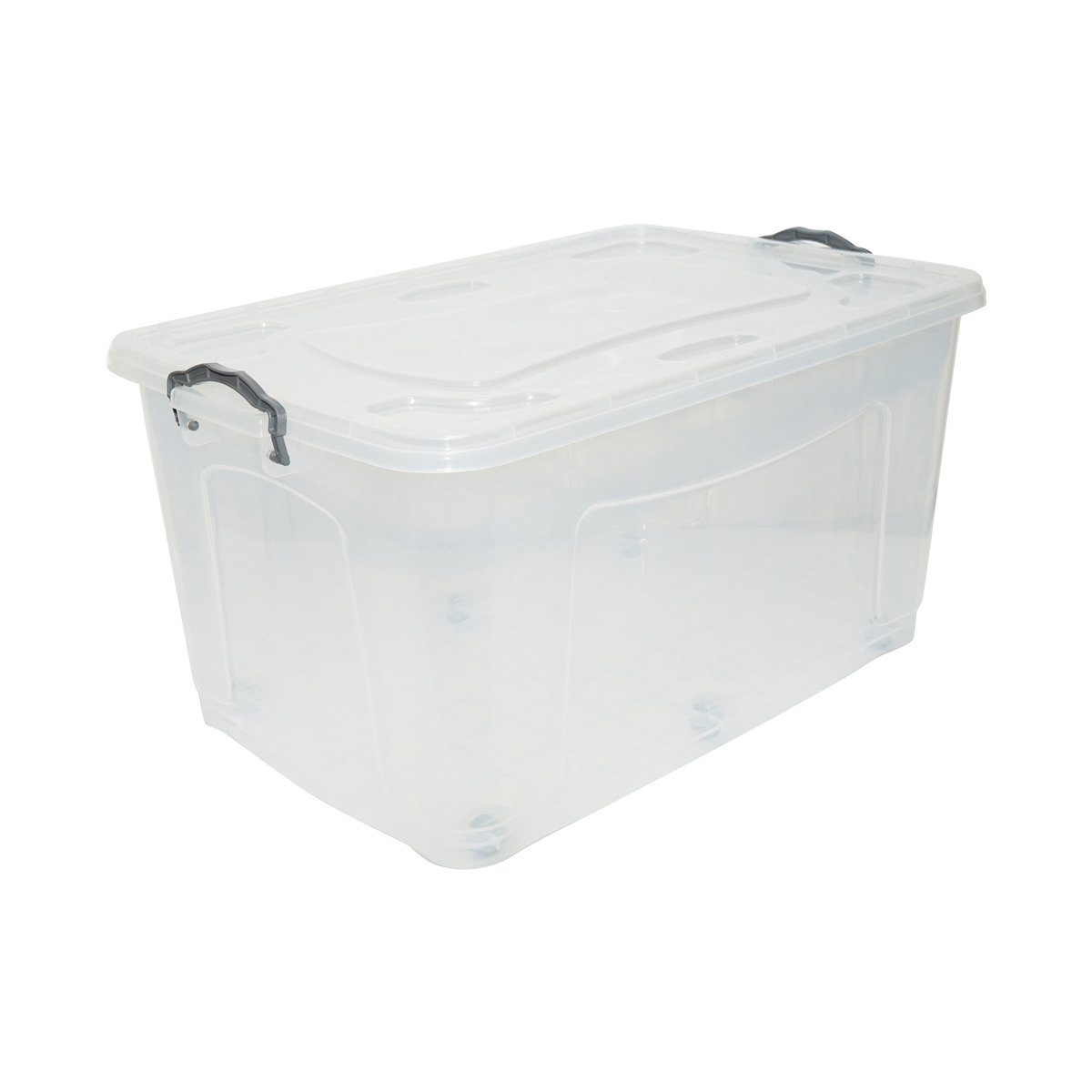 Cutie depozitare 80L cu capac si roti din plastic transparenta 725x470x360mm